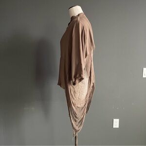 Raquel Allegra Distressed Silk Shredded Back Top Olive Avant Garde Feminine